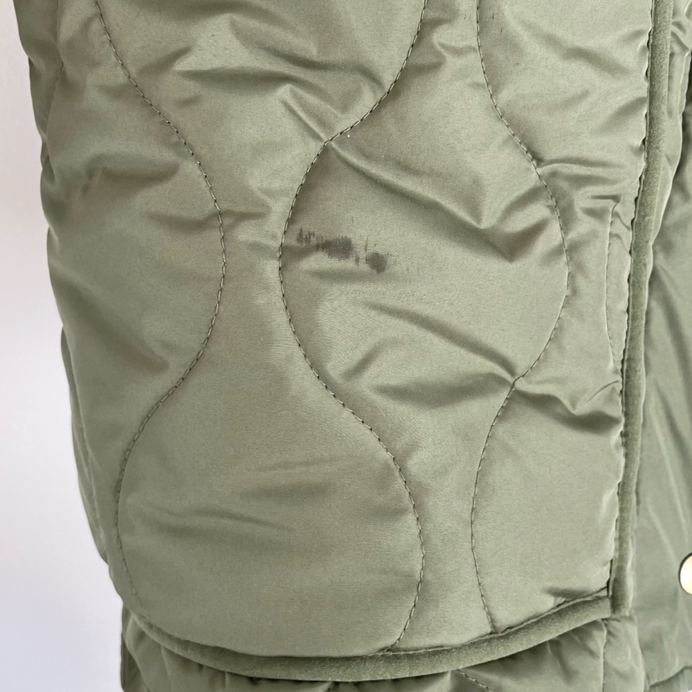 J. Crew Quilted Cocoon Puffer Jacket Army Green Gold Oversized Cozy Casual - Picture 11 of 11